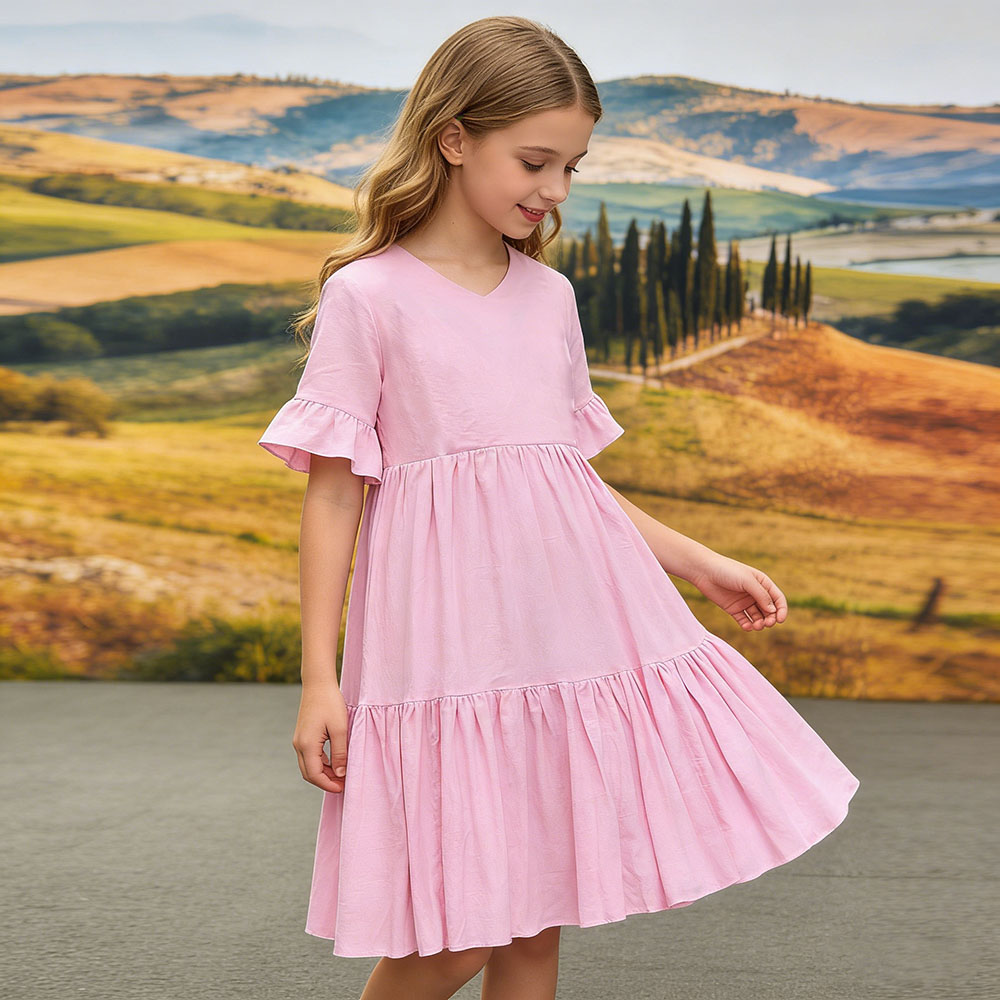 XH-Fashion Customizable Short Sleeve O Neck Sweet Dress for Girls
